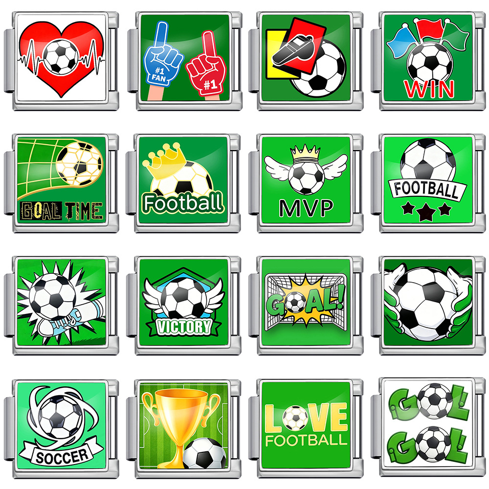 International football pattern modular bracelet, stainless steel, Italian style, DIY detachable watch strap chain/bracelet
