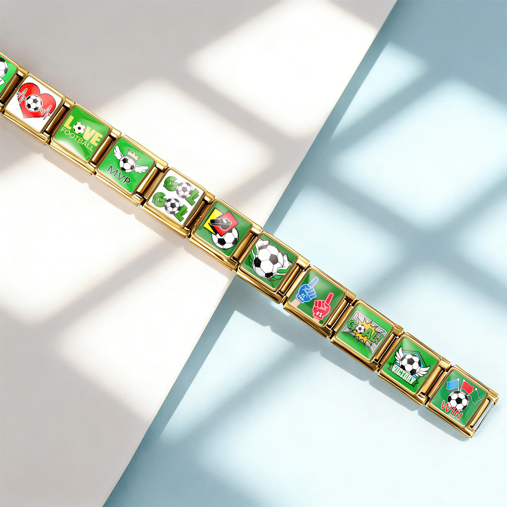 International football pattern modular bracelet, stainless steel, Italian style, DIY detachable watch strap chain/bracelet