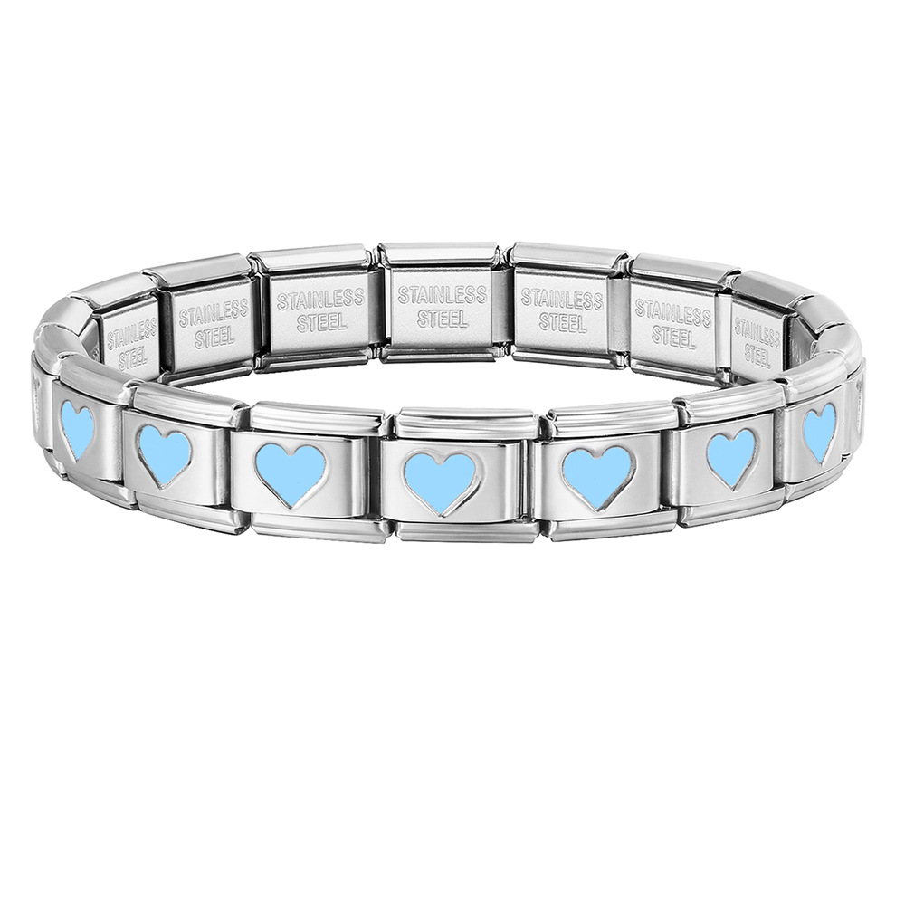 Colorful drip heart Italian modular bracelet, full chain stamping, stainless steel DIY watch strap chain