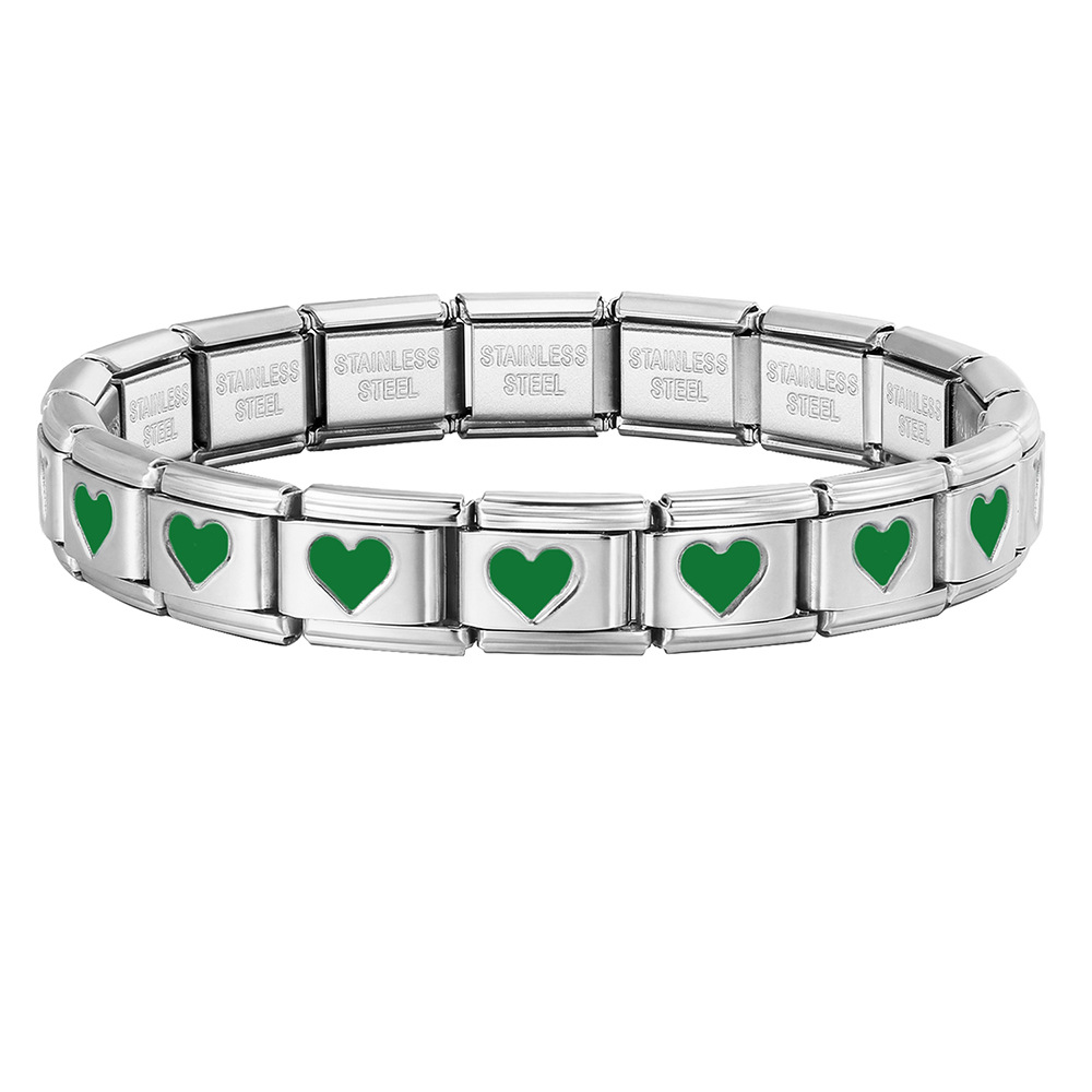 Colorful drip heart Italian modular bracelet, full chain stamping, stainless steel DIY watch strap chain
