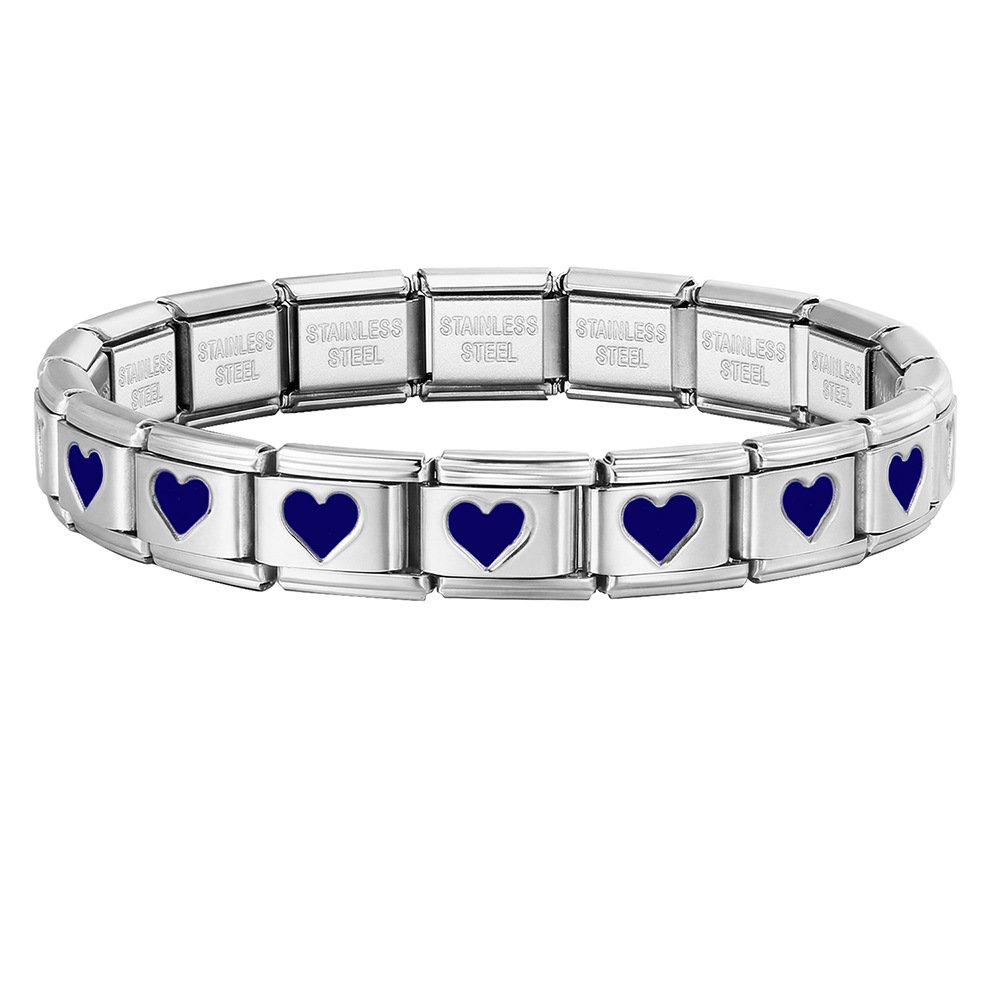 Colorful drip heart Italian modular bracelet, full chain stamping, stainless steel DIY watch strap chain
