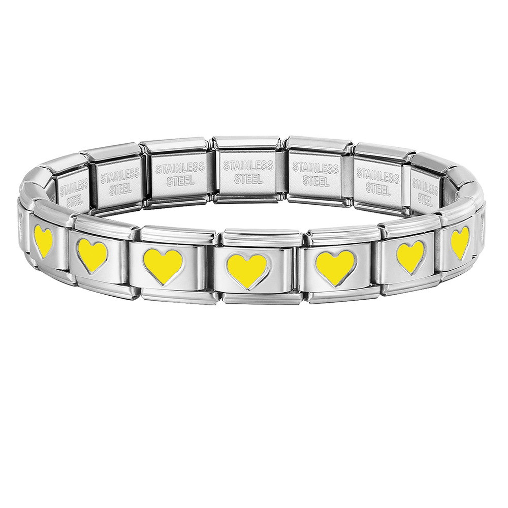 Colorful drip heart Italian modular bracelet, full chain stamping, stainless steel DIY watch strap chain