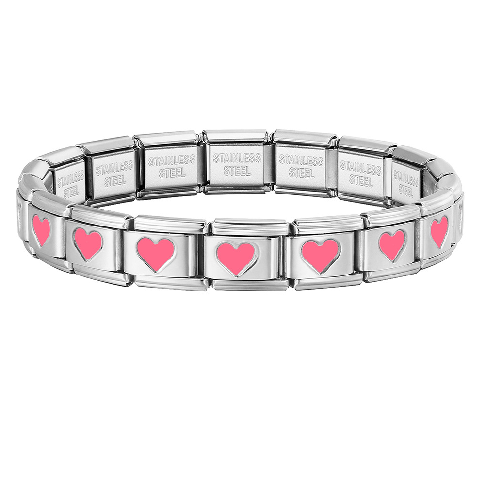 Colorful drip heart Italian modular bracelet, full chain stamping, stainless steel DIY watch strap chain