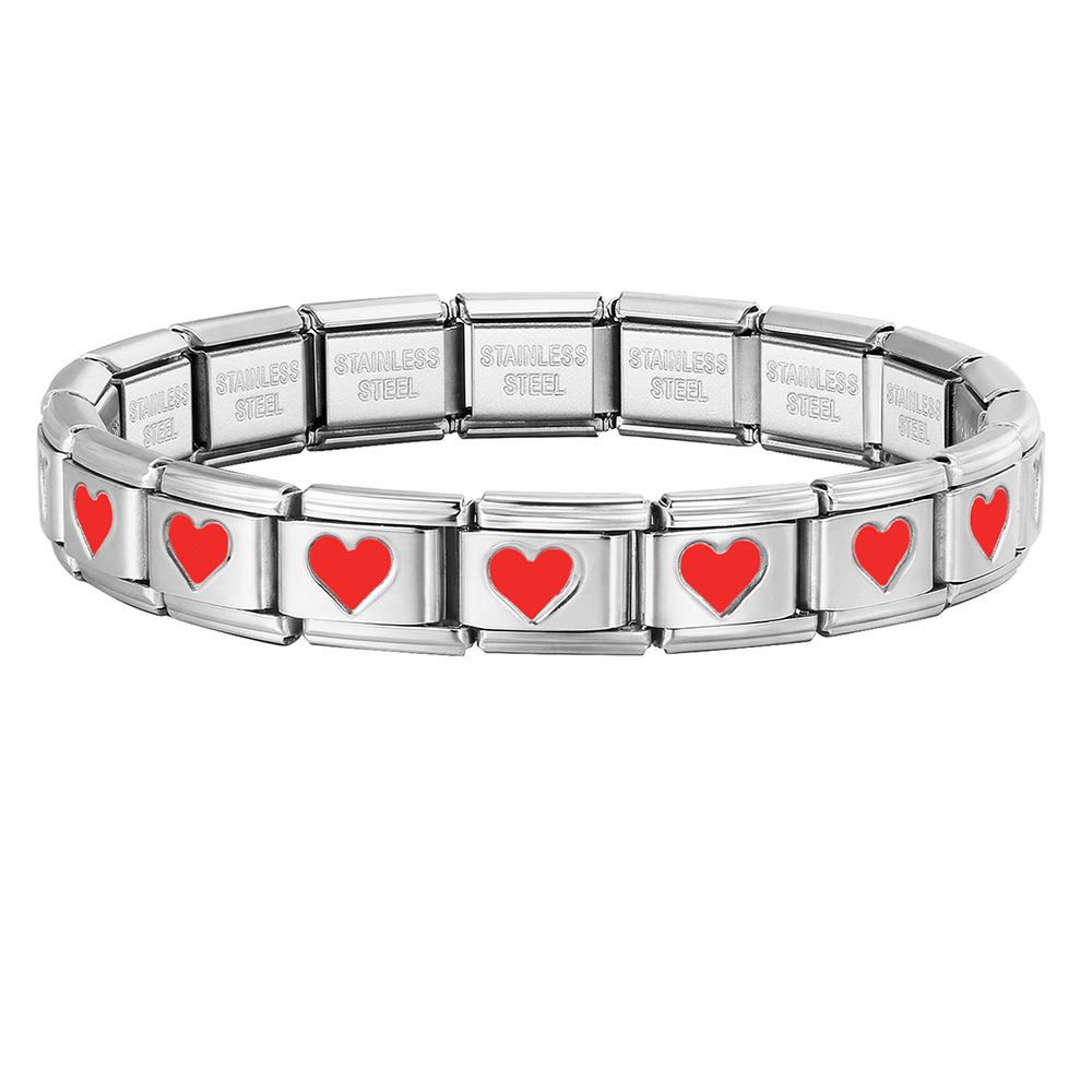 Colorful drip heart Italian modular bracelet, full chain stamping, stainless steel DIY watch strap chain