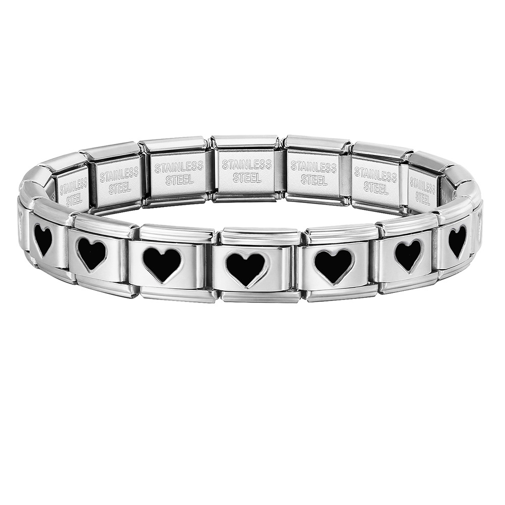 Colorful drip heart Italian modular bracelet, full chain stamping, stainless steel DIY watch strap chain