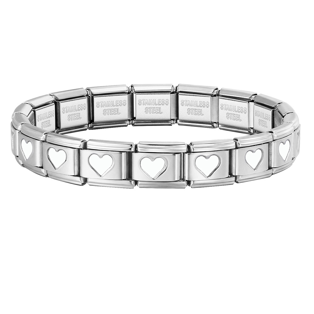 Colorful drip heart Italian modular bracelet, full chain stamping, stainless steel DIY watch strap chain