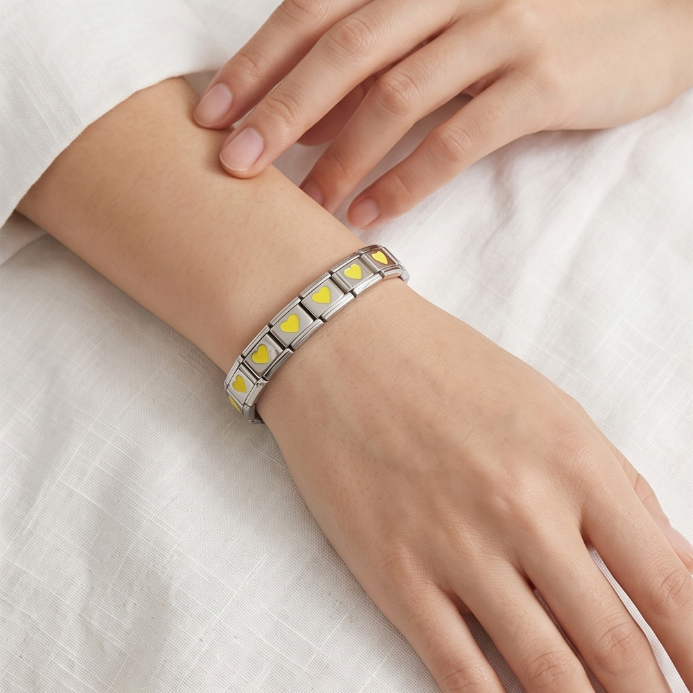 Colorful drip heart Italian modular bracelet, full chain stamping, stainless steel DIY watch strap chain
