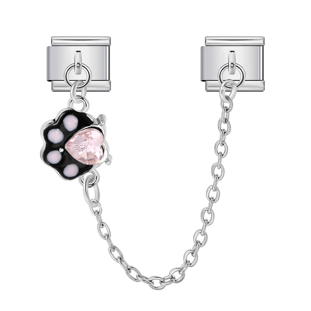 New silver double pendant Italian modular bracelet with stainless steel hook, DIY elastic splicing watch strap chain