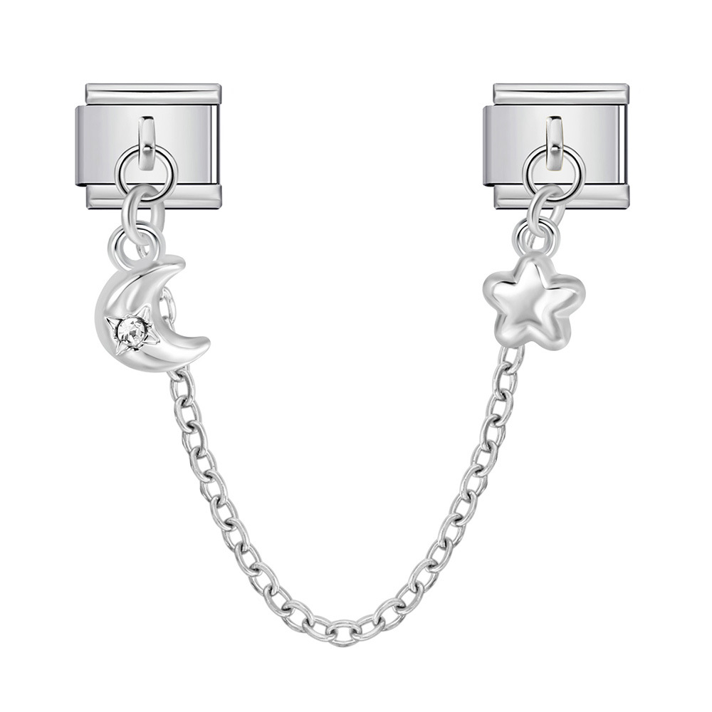 New silver double pendant Italian modular bracelet with stainless steel hook, DIY elastic splicing watch strap chain
