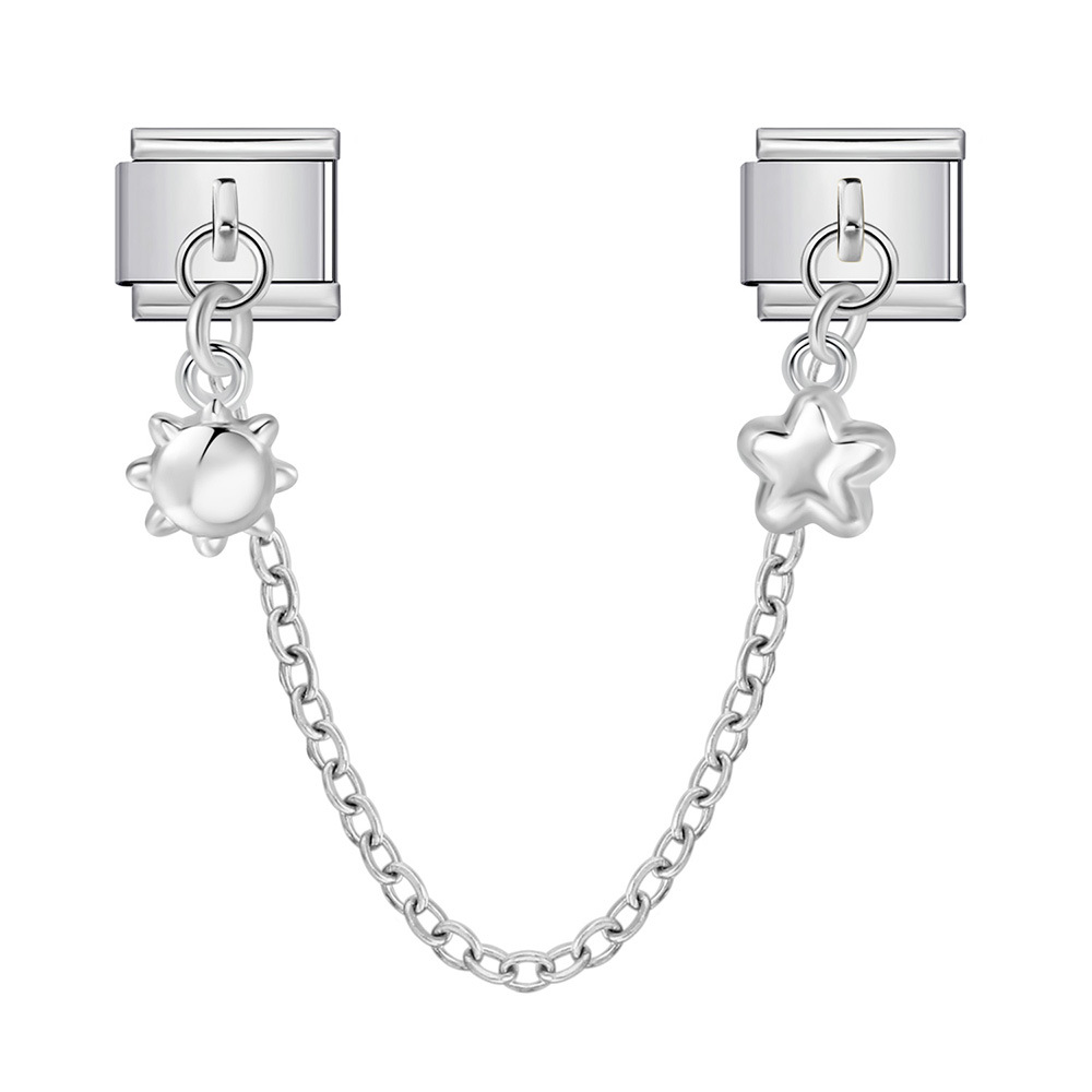 New silver double pendant Italian modular bracelet with stainless steel hook, DIY elastic splicing watch strap chain