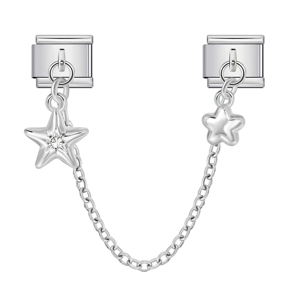 New silver double pendant Italian modular bracelet with stainless steel hook, DIY elastic splicing watch strap chain
