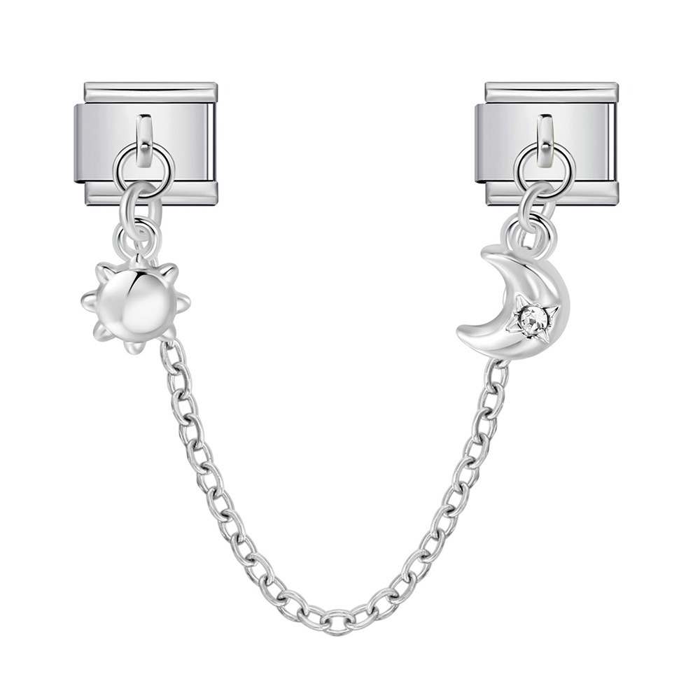 New silver double pendant Italian modular bracelet with stainless steel hook, DIY elastic splicing watch strap chain