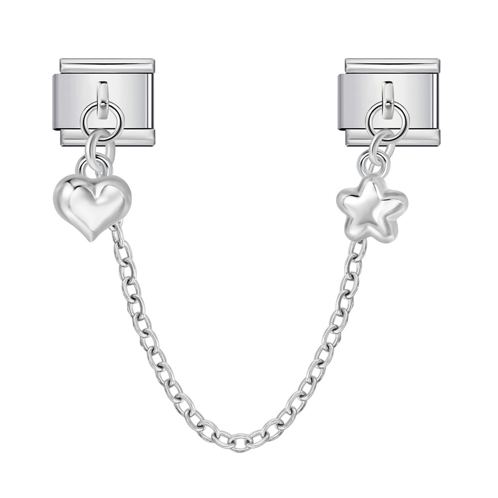 New silver double pendant Italian modular bracelet with stainless steel hook, DIY elastic splicing watch strap chain