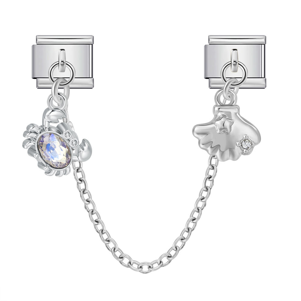 New silver double pendant Italian modular bracelet with stainless steel hook, DIY elastic splicing watch strap chain