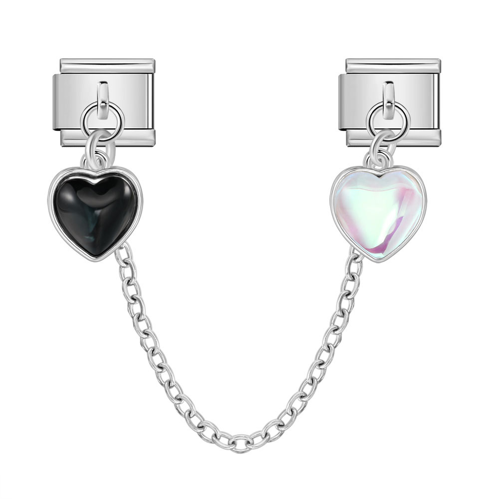 New silver double pendant Italian modular bracelet with stainless steel hook, DIY elastic splicing watch strap chain