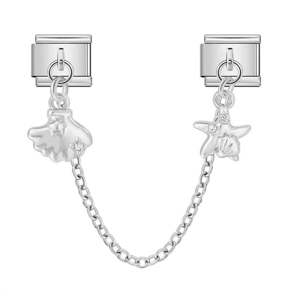 New silver double pendant Italian modular bracelet with stainless steel hook, DIY elastic splicing watch strap chain