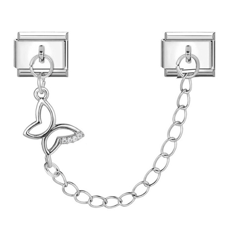 New silver double pendant Italian modular bracelet with stainless steel hook, DIY elastic splicing watch strap chain