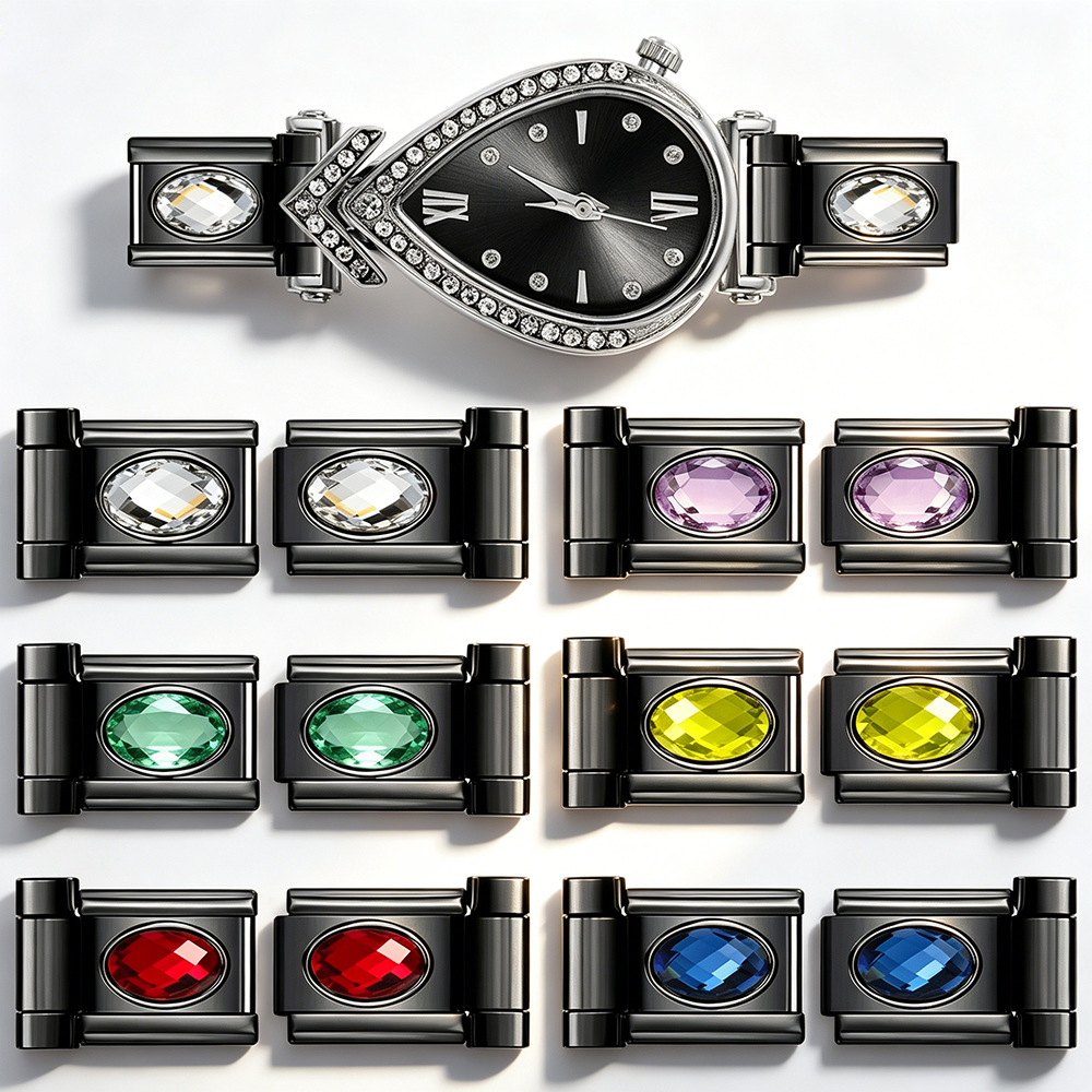 Black stainless steel oval zircon connector, multi-size Italian module bracelet DIY accessory