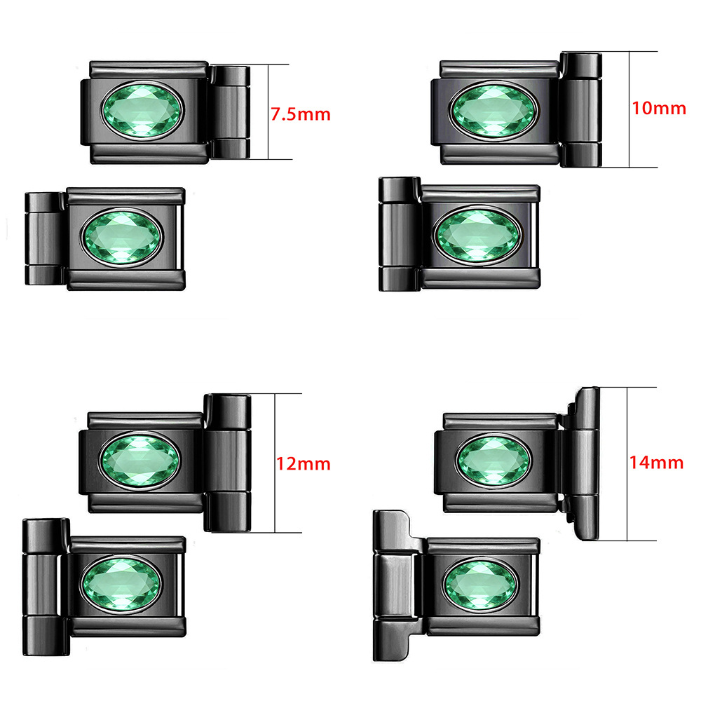 Black stainless steel oval zircon connector, multi-size Italian module bracelet DIY accessory