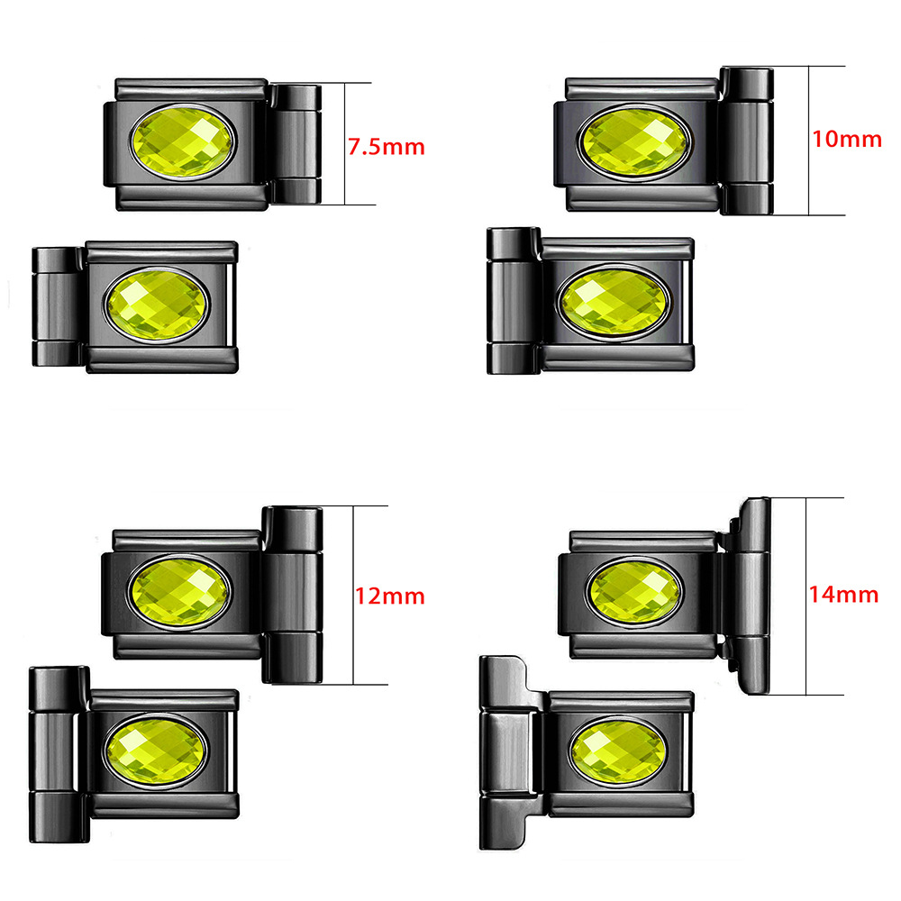 Black stainless steel oval zircon connector, multi-size Italian module bracelet DIY accessory