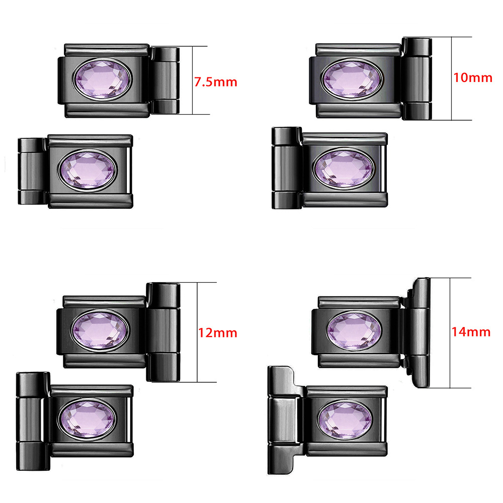 Black stainless steel oval zircon connector, multi-size Italian module bracelet DIY accessory