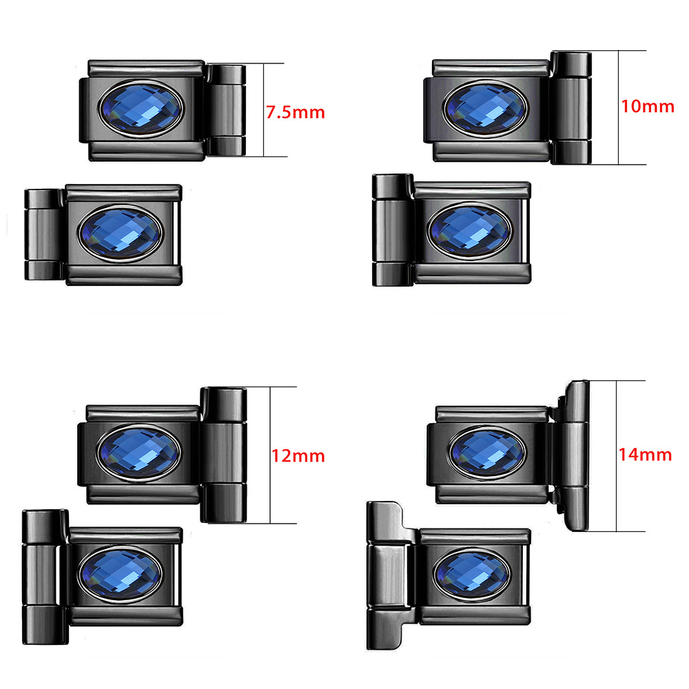 Black stainless steel oval zircon connector, multi-size Italian module bracelet DIY accessory