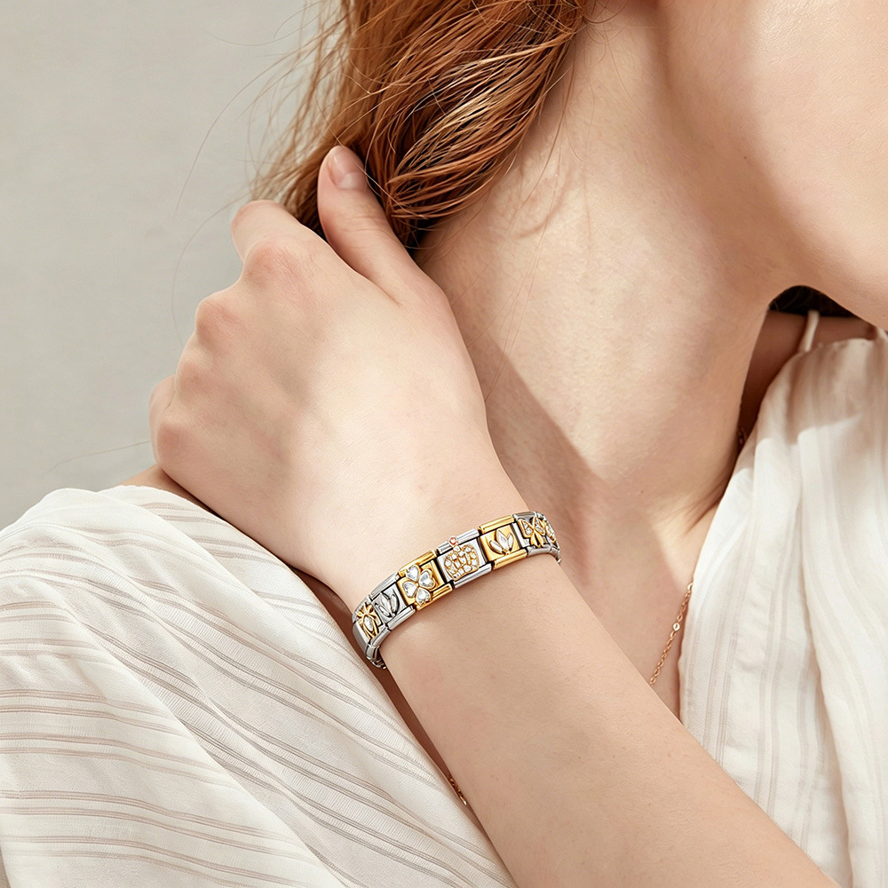 Gold and silver diamond-encrusted series handmade modular DIY stainless steel welded watch strap chain, Italian modular bracelet