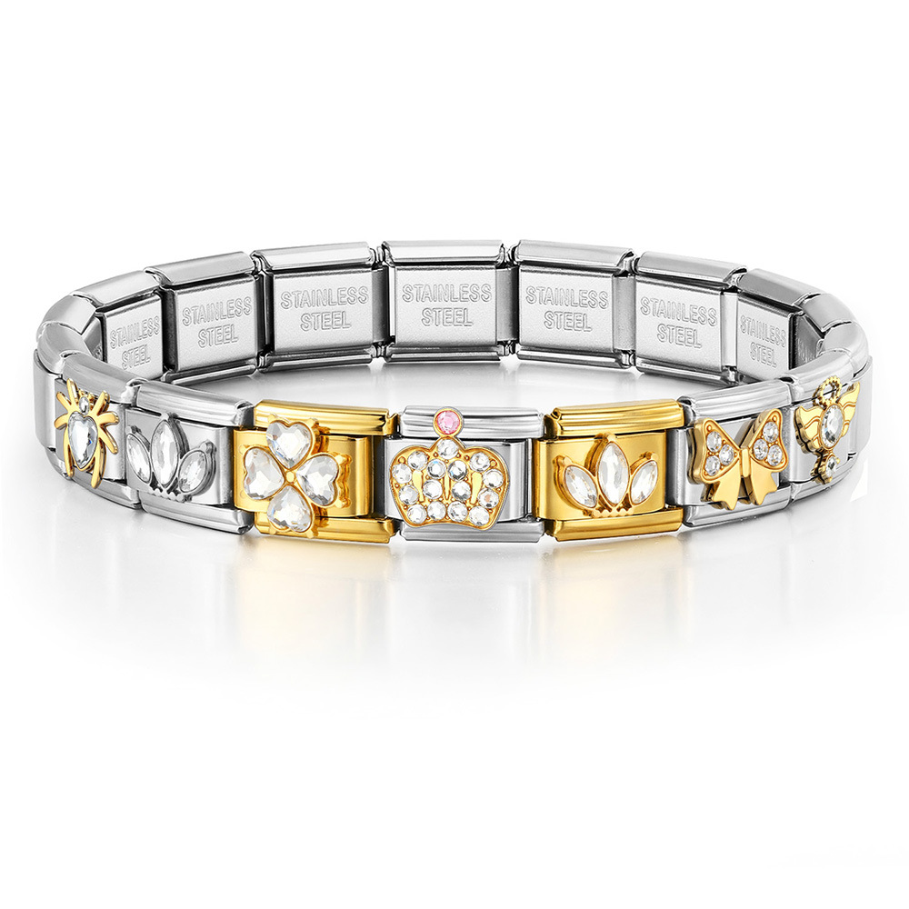 Gold and silver diamond-encrusted series handmade modular DIY stainless steel welded watch strap chain, Italian modular bracelet