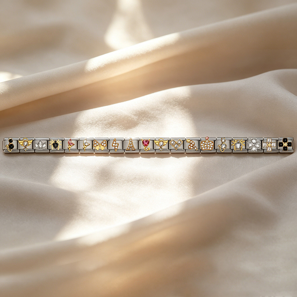 Gold and silver diamond-encrusted series handmade modular DIY stainless steel welded watch strap chain, Italian modular bracelet