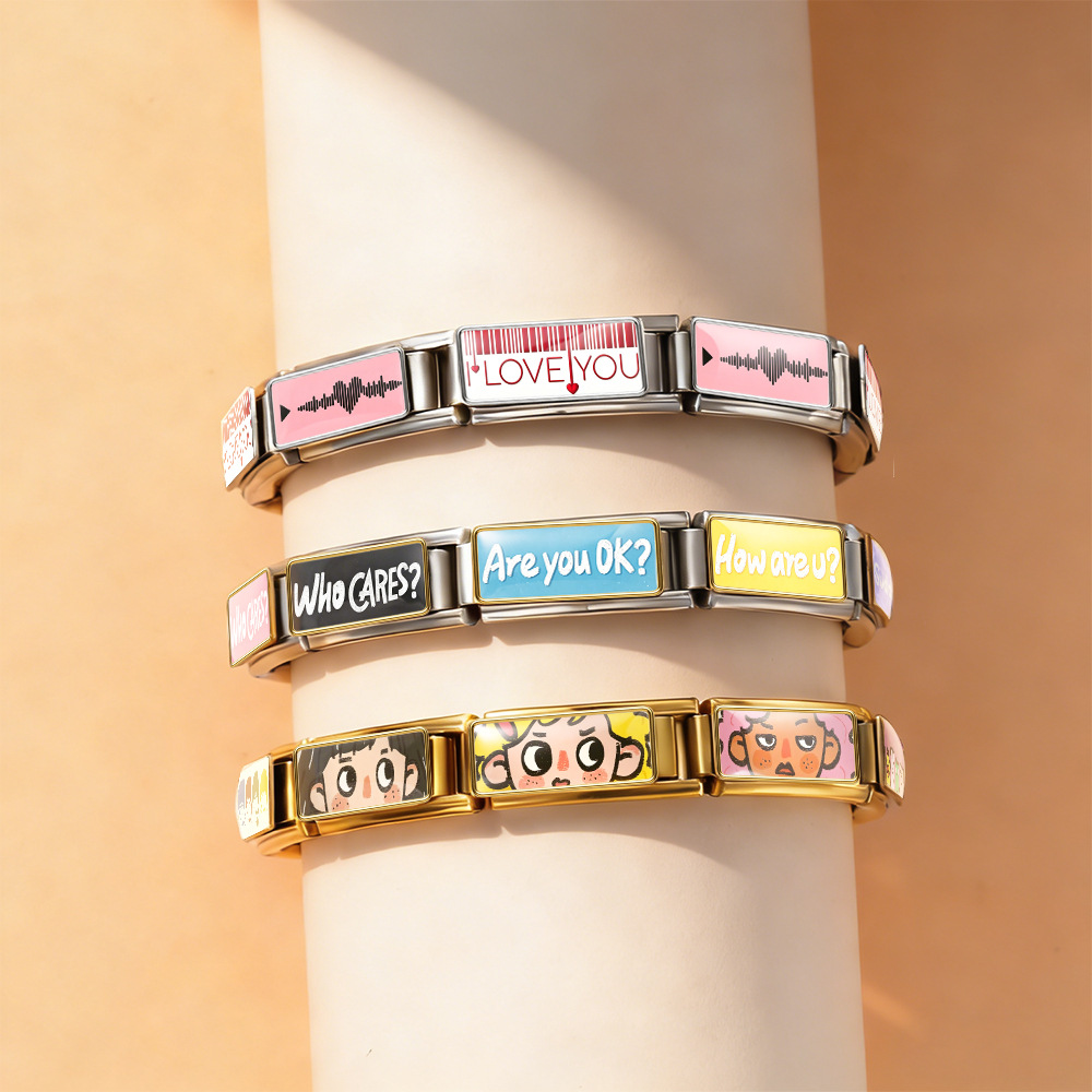 Cute Cartoon Pattern Italian Modular Bracelet Stainless Steel DIY Detachable Elastic Watch Strap Chain Jewelry
