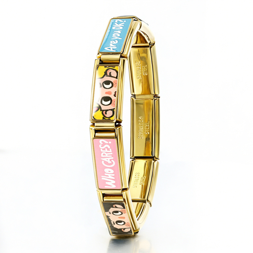 Cute Cartoon Pattern Italian Modular Bracelet Stainless Steel DIY Detachable Elastic Watch Strap Chain Jewelry