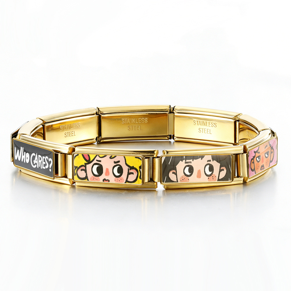 Cute Cartoon Pattern Italian Modular Bracelet Stainless Steel DIY Detachable Elastic Watch Strap Chain Jewelry