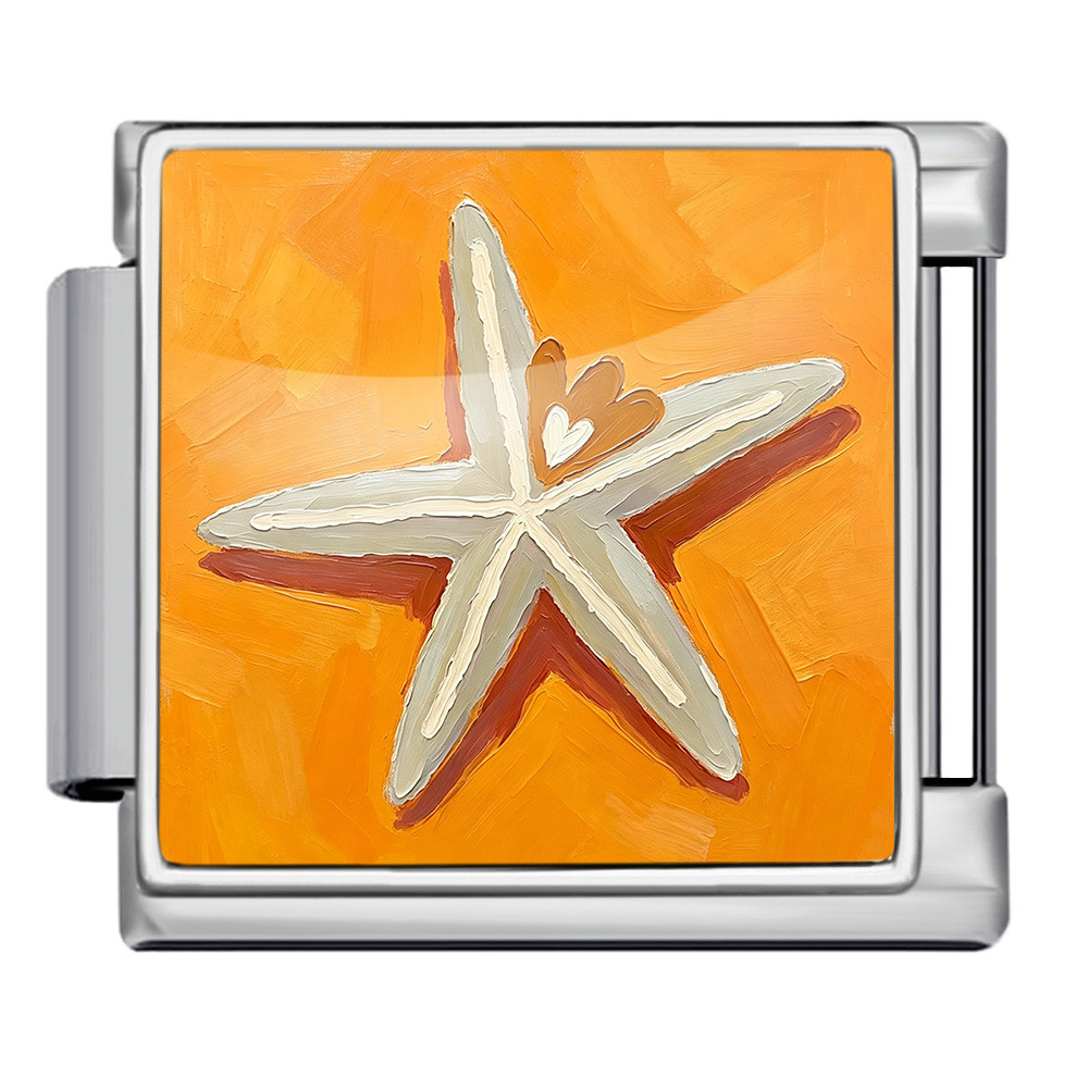 DIY stainless steel bracelet with square oil painting pattern of seashells and conch shells, featuring a summer beach theme. Freely combinable watch strap chain.