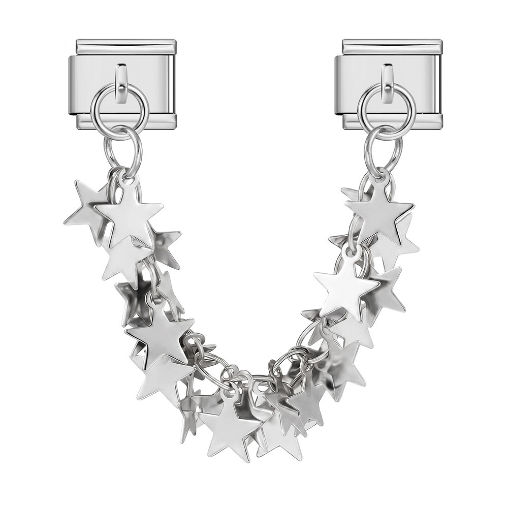 Double hook stainless steel pendant Italian modular bracelet five-pointed star DIY elastic splicing watch strap chain bangle