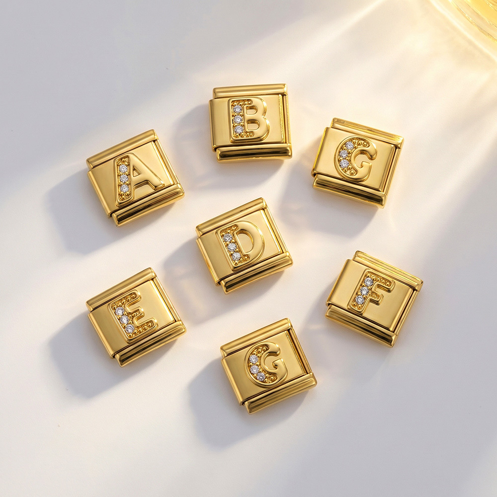 Gold-plated diamond-encrusted letter Italian modular bracelet, stainless steel DIY customizable name watch strap chain