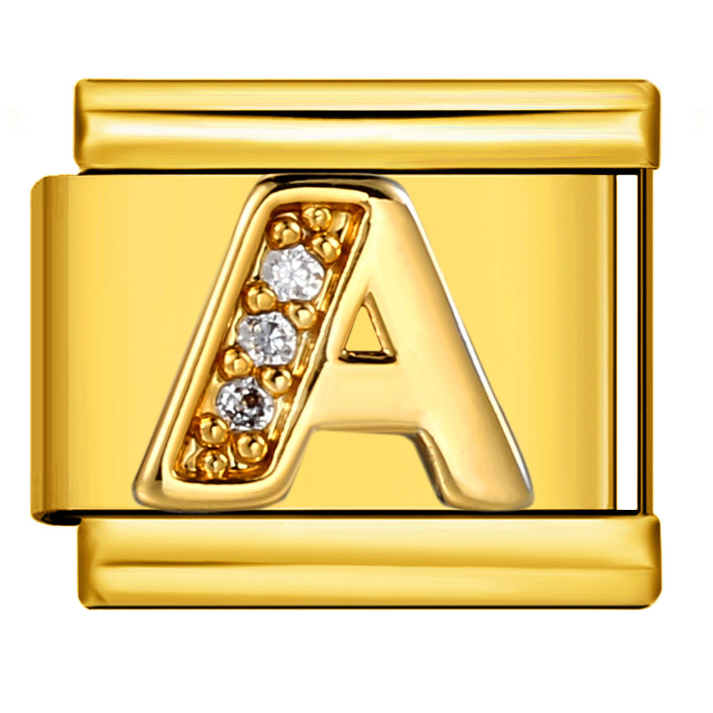 Gold-plated diamond-encrusted letter Italian modular bracelet, stainless steel DIY customizable name watch strap chain
