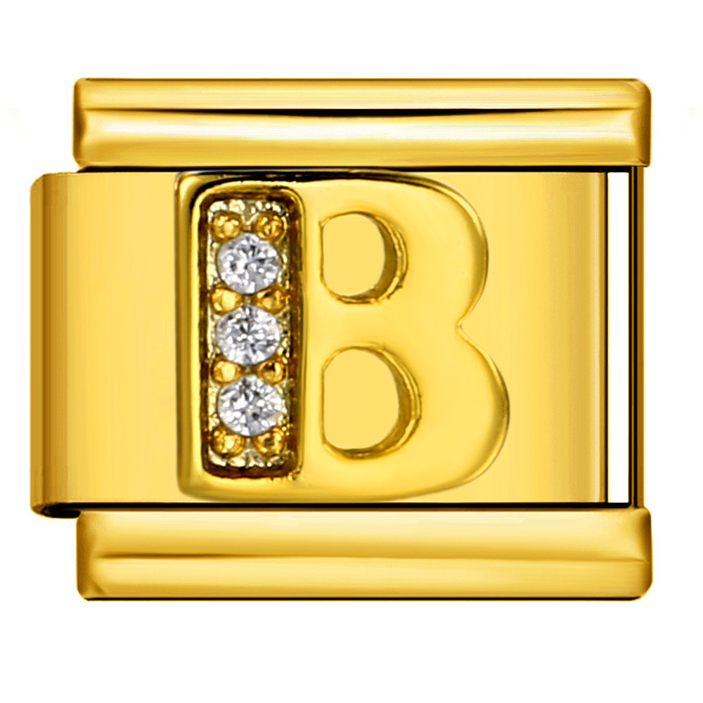 Gold-plated diamond-encrusted letter Italian modular bracelet, stainless steel DIY customizable name watch strap chain