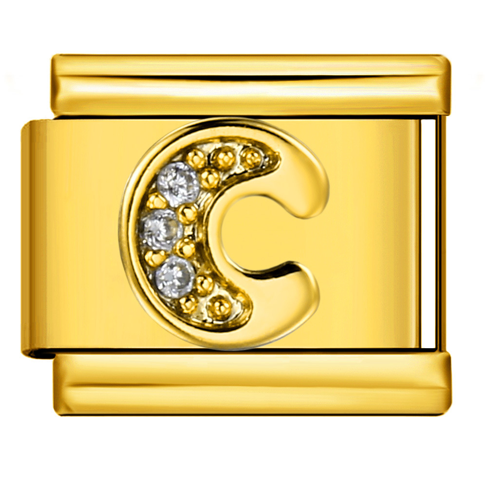 Gold-plated diamond-encrusted letter Italian modular bracelet, stainless steel DIY customizable name watch strap chain