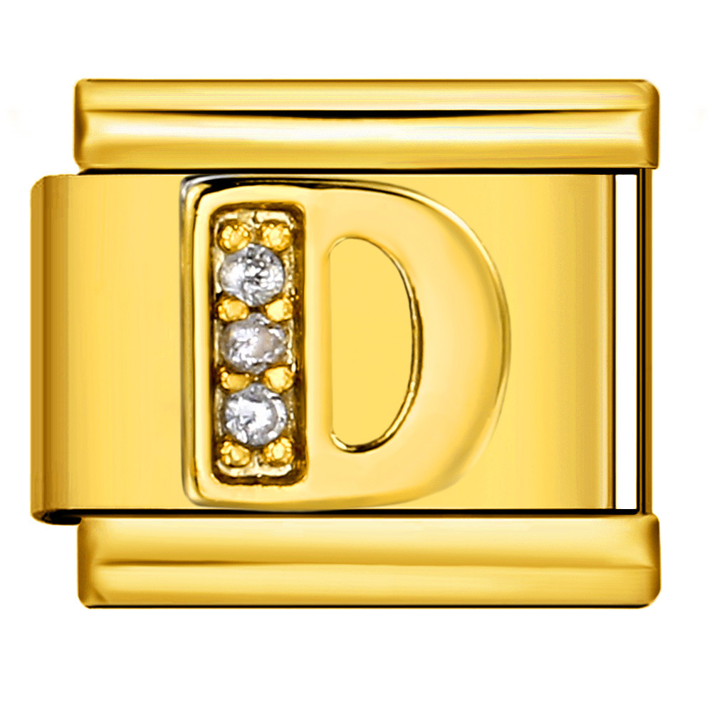 Gold-plated diamond-encrusted letter Italian modular bracelet, stainless steel DIY customizable name watch strap chain