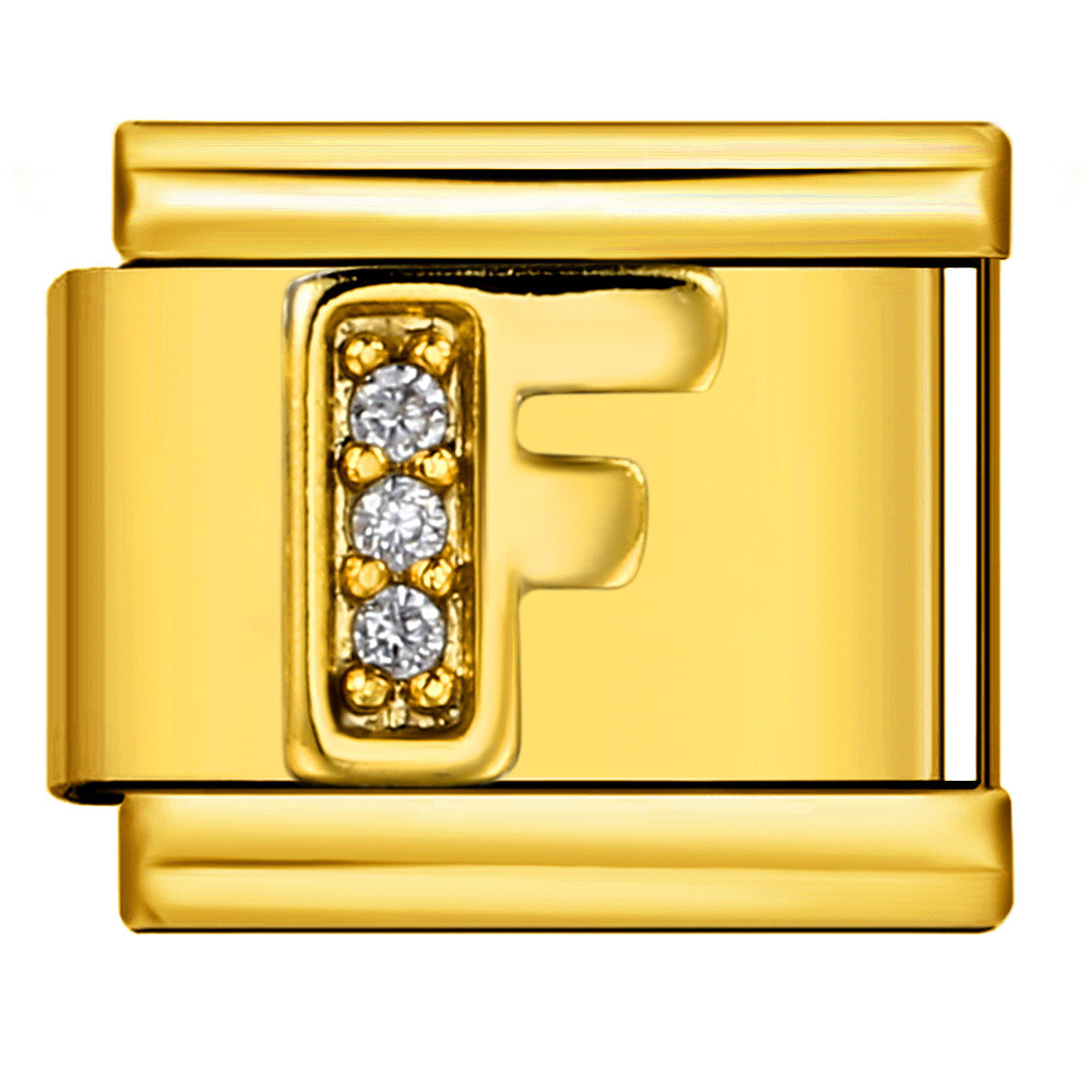 Gold-plated diamond-encrusted letter Italian modular bracelet, stainless steel DIY customizable name watch strap chain
