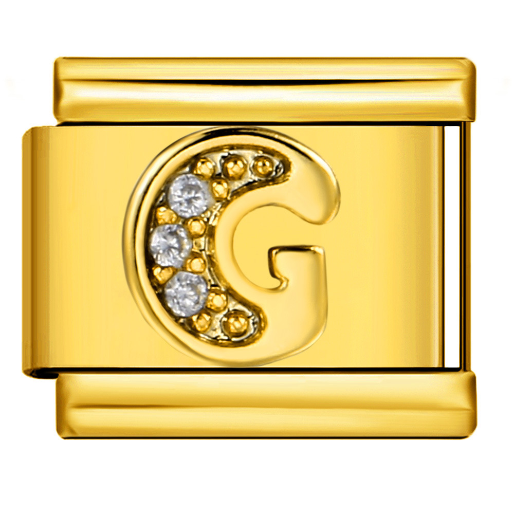Gold-plated diamond-encrusted letter Italian modular bracelet, stainless steel DIY customizable name watch strap chain