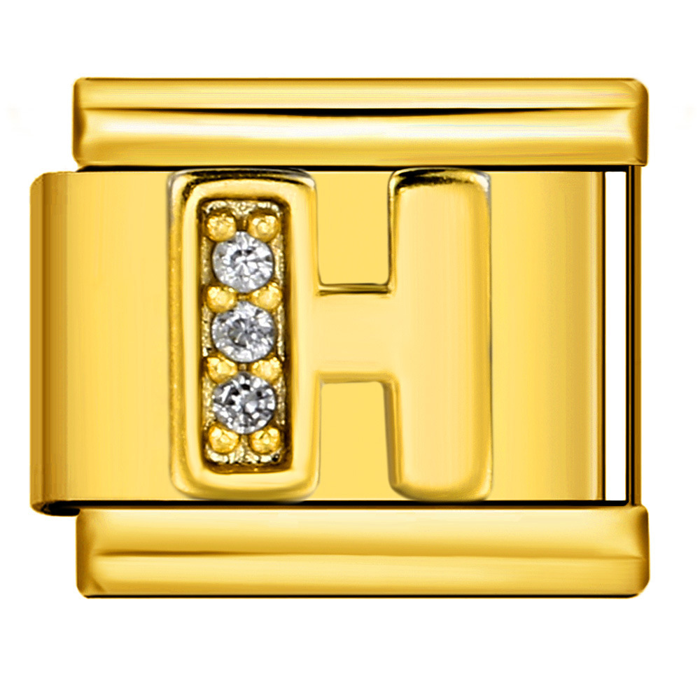 Gold-plated diamond-encrusted letter Italian modular bracelet, stainless steel DIY customizable name watch strap chain