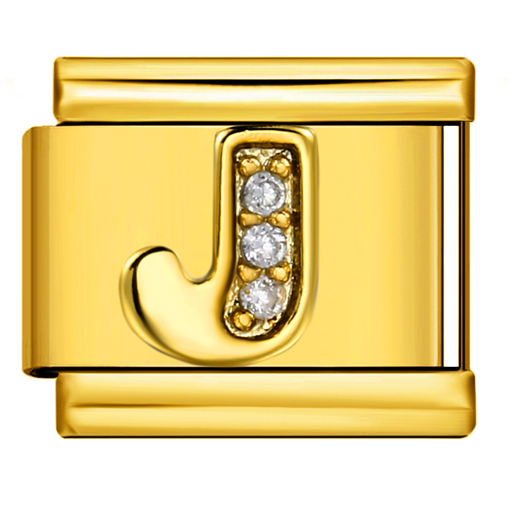 Gold-plated diamond-encrusted letter Italian modular bracelet, stainless steel DIY customizable name watch strap chain