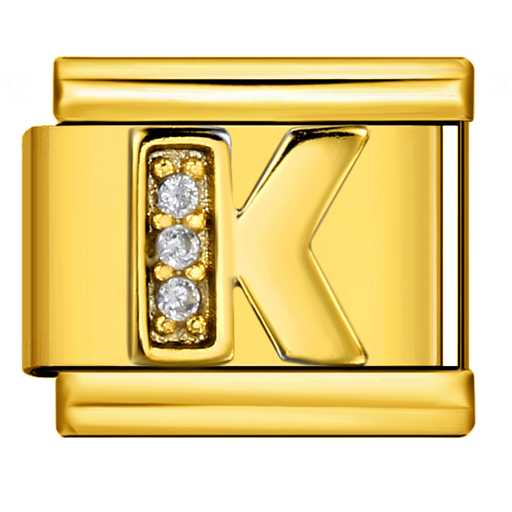 Gold-plated diamond-encrusted letter Italian modular bracelet, stainless steel DIY customizable name watch strap chain