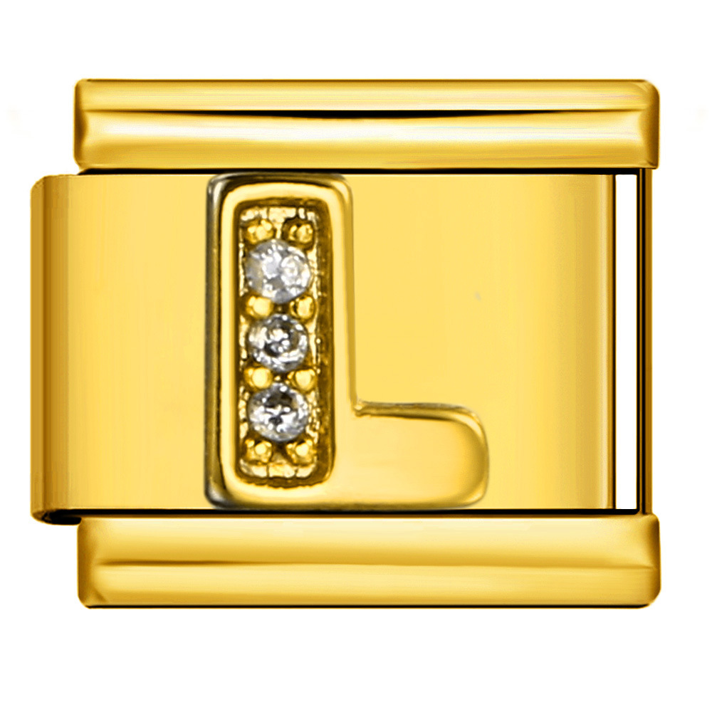 Gold-plated diamond-encrusted letter Italian modular bracelet, stainless steel DIY customizable name watch strap chain