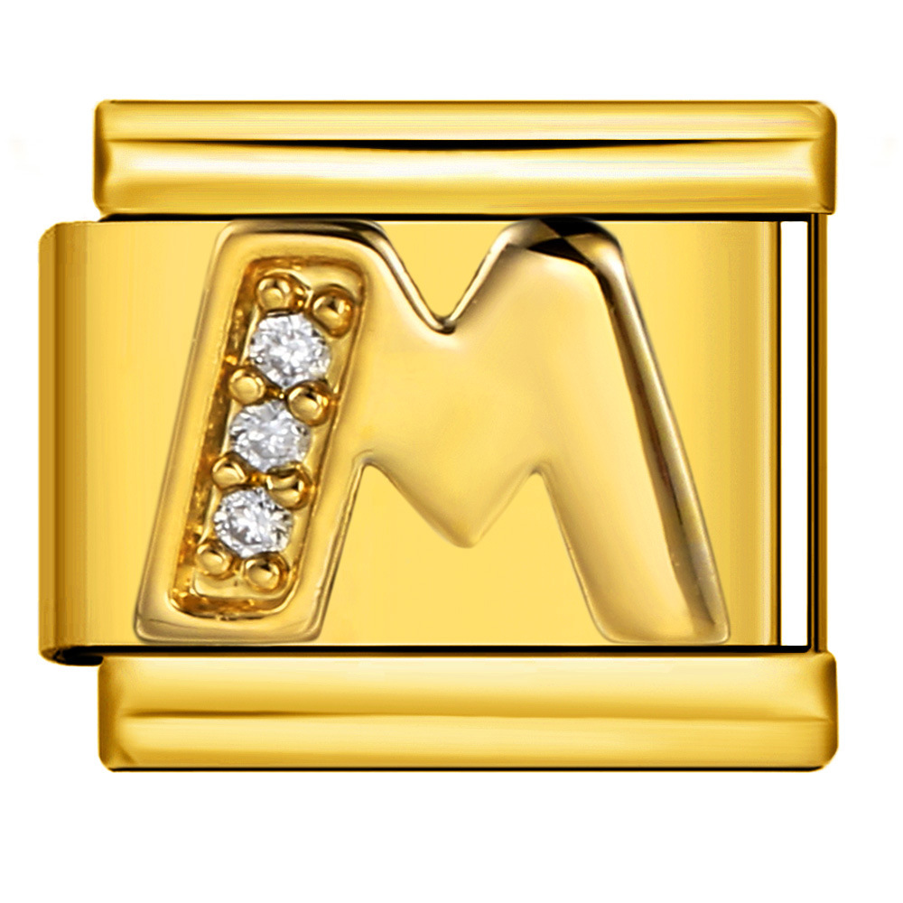 Gold-plated diamond-encrusted letter Italian modular bracelet, stainless steel DIY customizable name watch strap chain