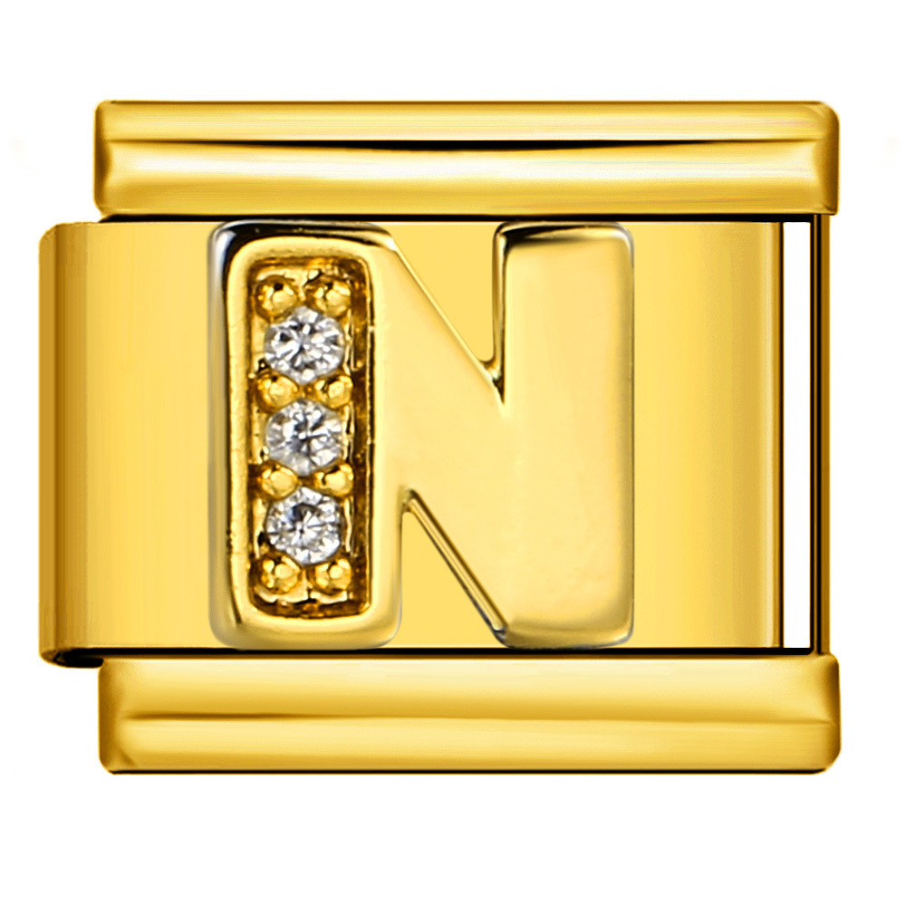 Gold-plated diamond-encrusted letter Italian modular bracelet, stainless steel DIY customizable name watch strap chain