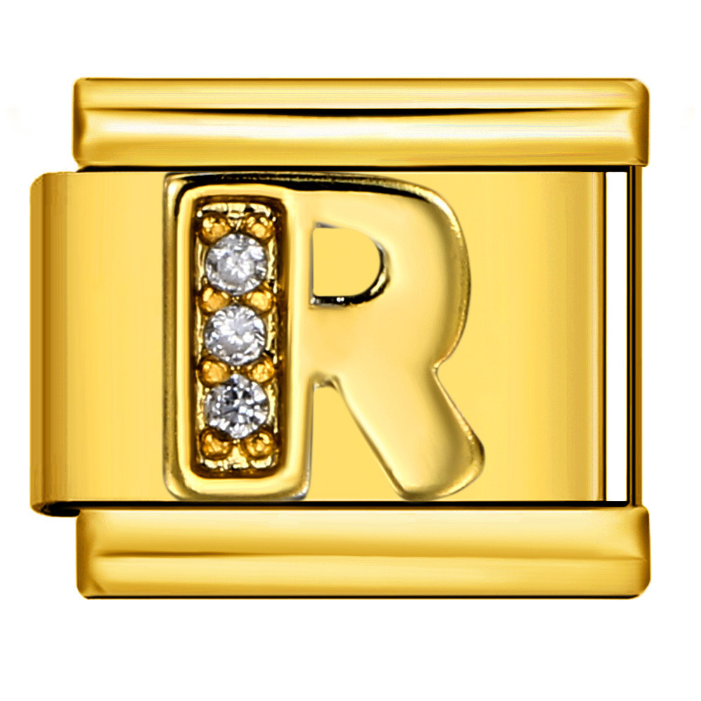Gold-plated diamond-encrusted letter Italian modular bracelet, stainless steel DIY customizable name watch strap chain