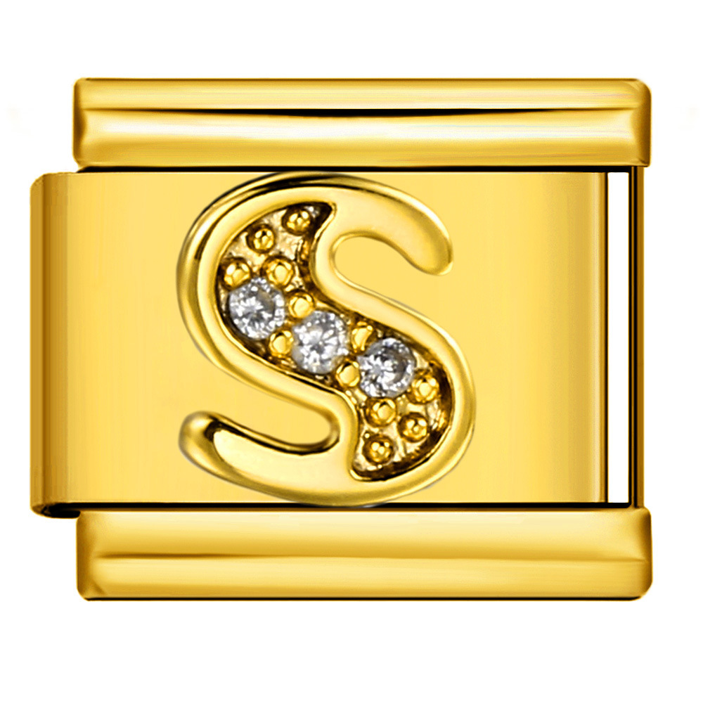Gold-plated diamond-encrusted letter Italian modular bracelet, stainless steel DIY customizable name watch strap chain