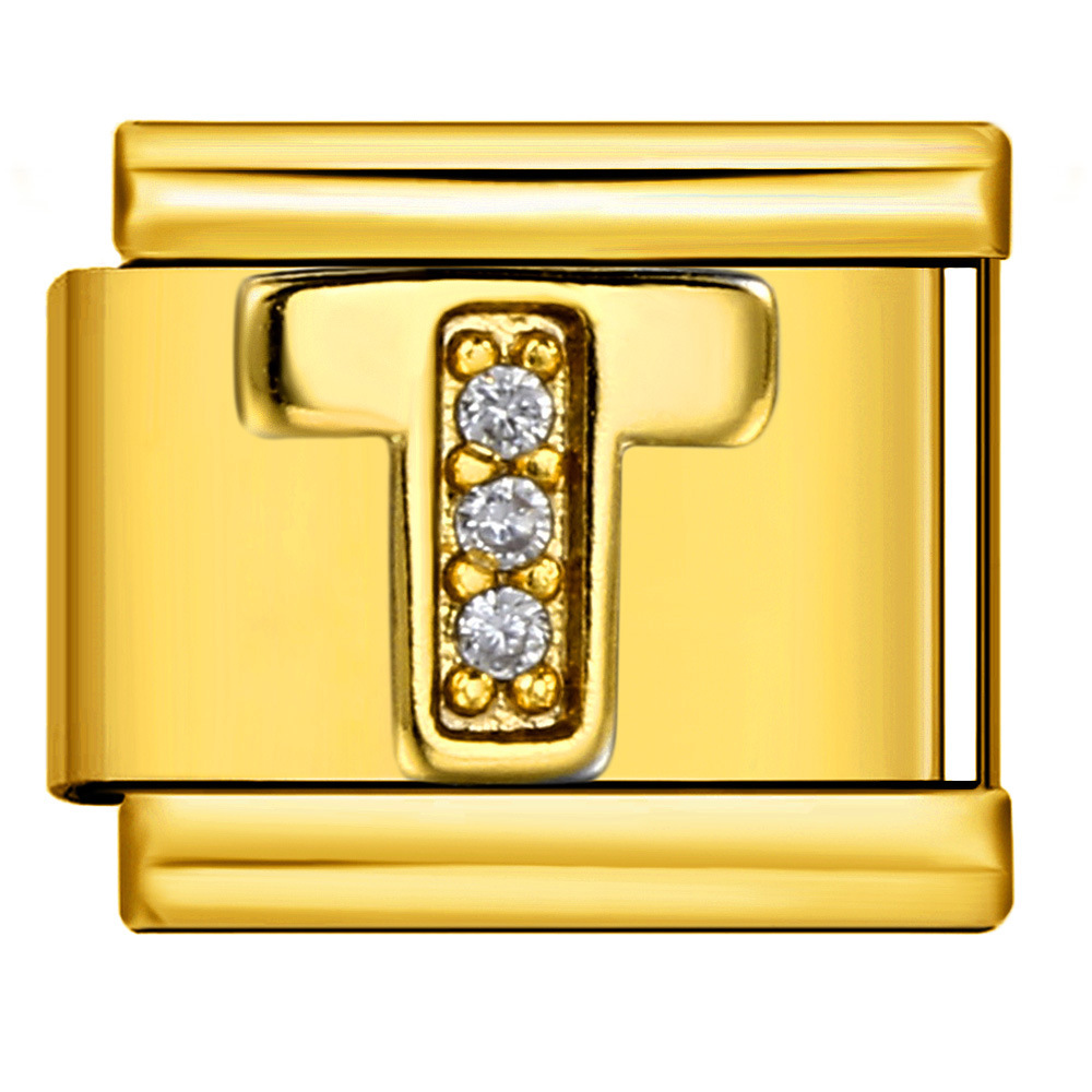 Gold-plated diamond-encrusted letter Italian modular bracelet, stainless steel DIY customizable name watch strap chain